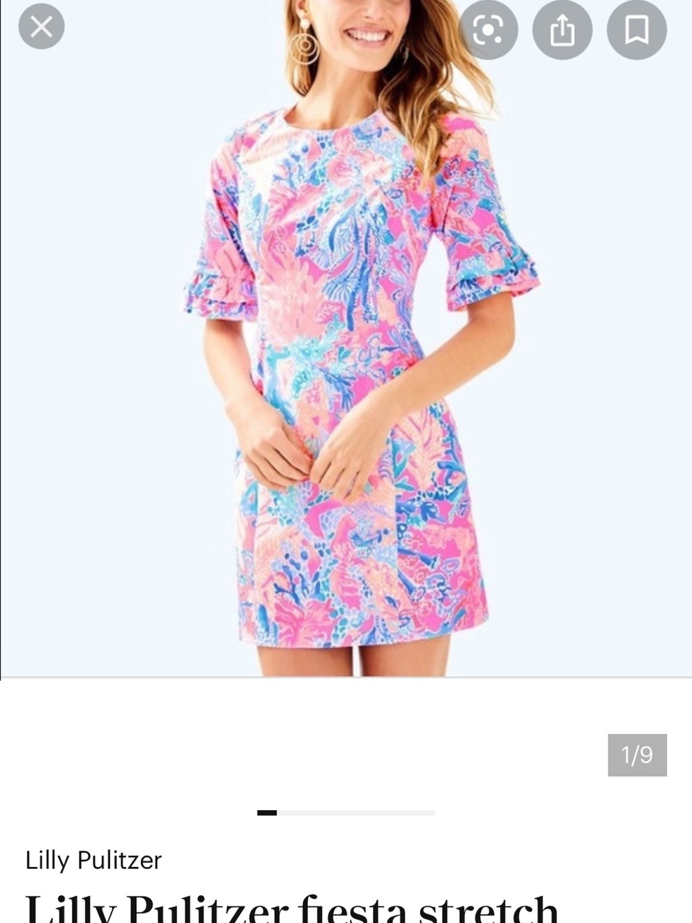 Lilly Pulitzer Pink Blue Multi Ruffle-Sleeve Shift Dress